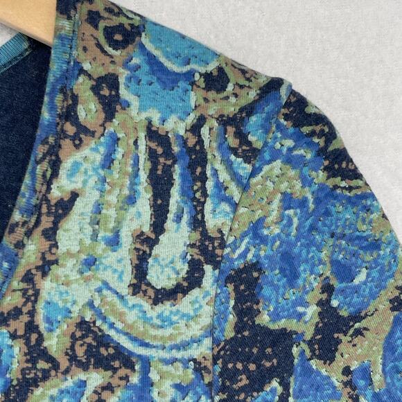 PERUVIAN CONNECTION Dress XS Paisley Midi Cap Sleeve Stretch Pima Cotton Blue - Picture 9 of 13